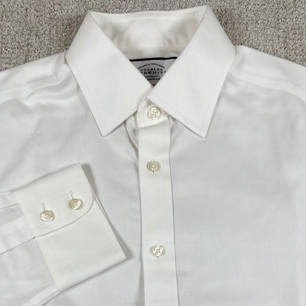 Charles Tyrwhitt Mens 15/32 White Slim Fit Non-Iron Twill Dress Button Up Shirt
